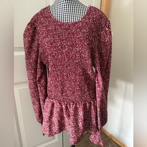 Red and White Patterned Long Sleeve Top
